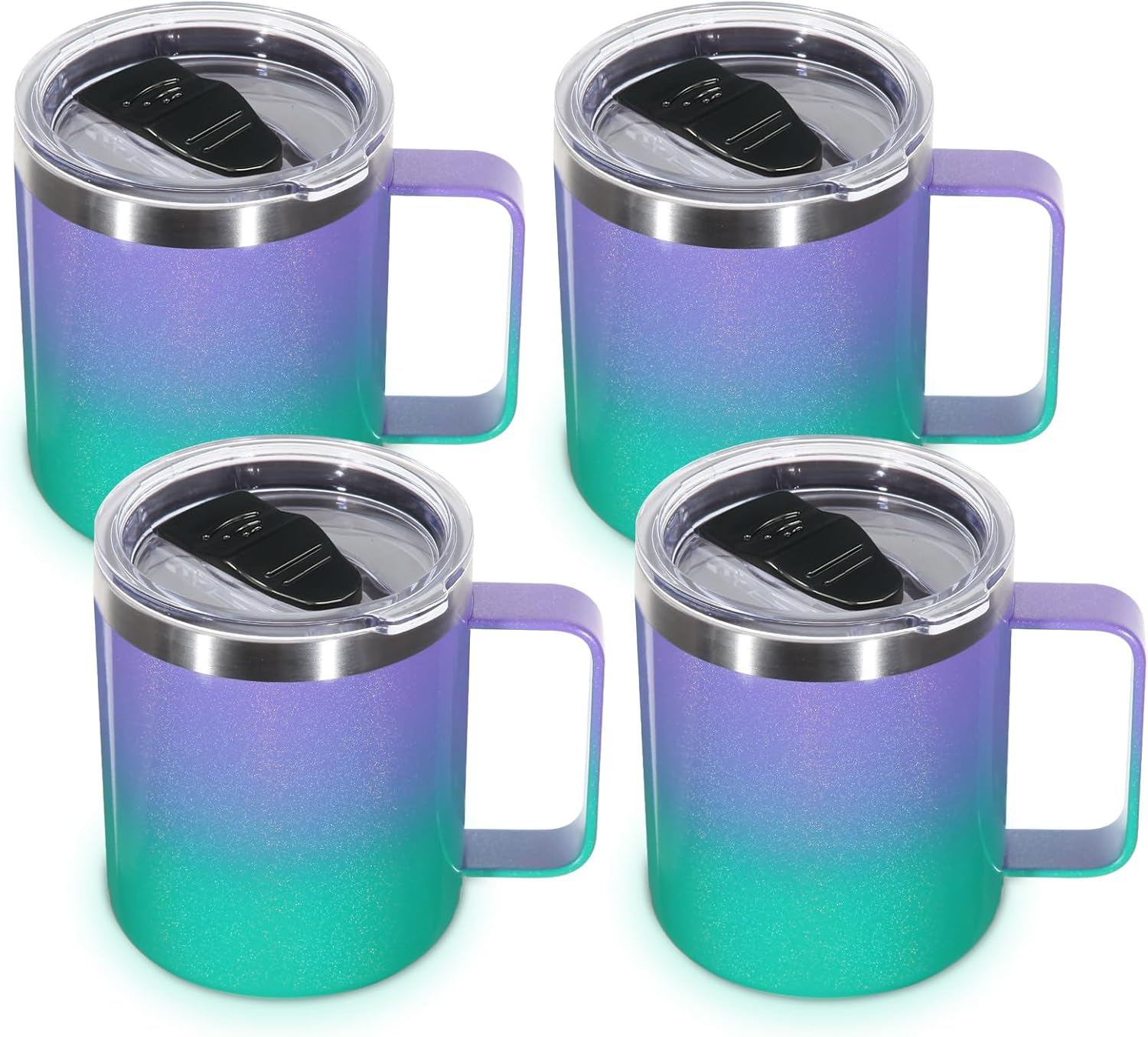 Volhoply 14oz Insulated Stainless Steel Coffee Mug with Leakproof Lid,Double Wall Vacuum Travel Coffee Cup with Handle,Reusable Metal Tumbler,Camping Mugs Keep Hot/Cold,Christmas Gifts(Black,1