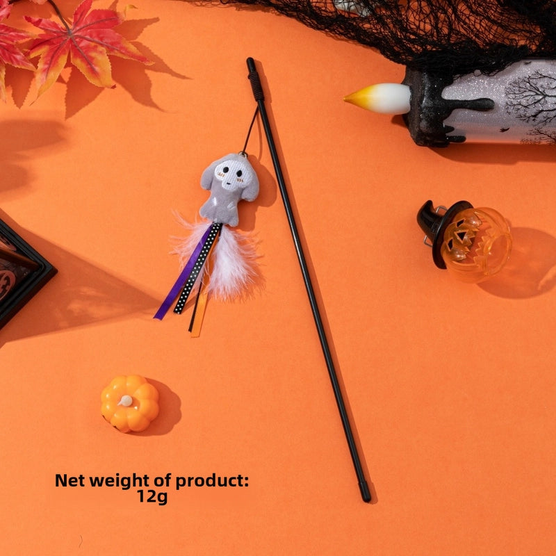 Halloween Funny Cat Stick Cartoon Doll Feather Bell Series New Halloween Cat Toy Manufacturer