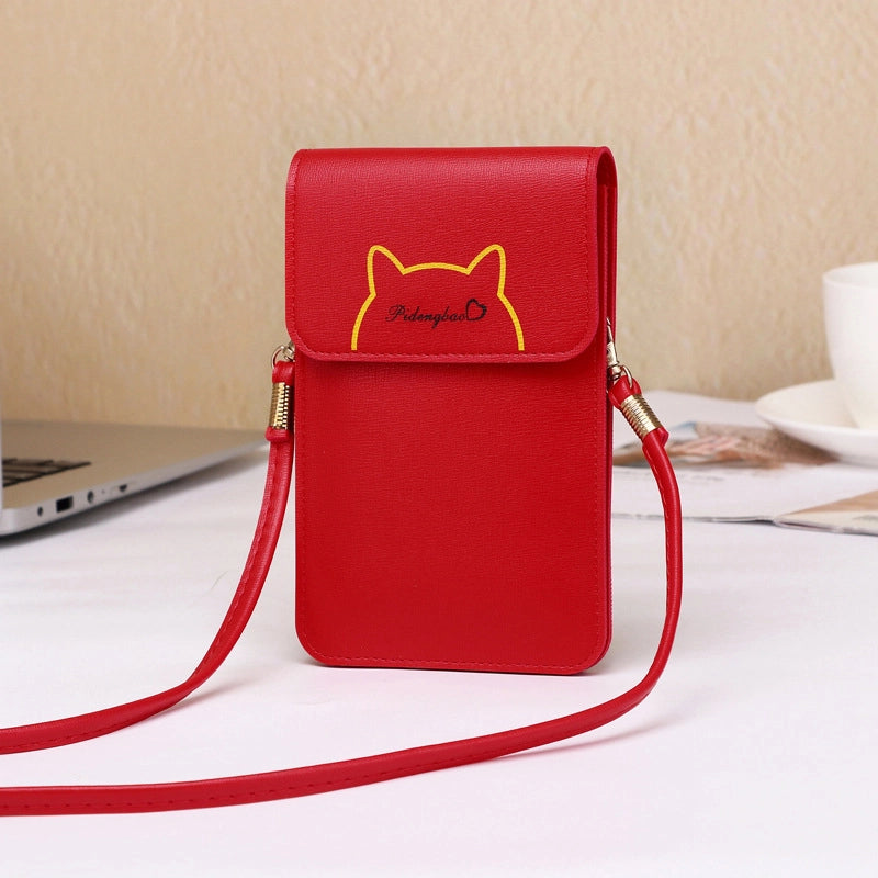 Women's Pu Leather Cartoon Cute Sweet Square Buckle Phone Wallets