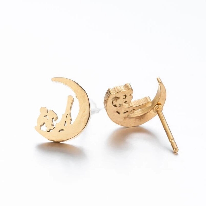 Minimalist Human Gingerbread Apple Stainless Steel Plating Hollow Out Ear Studs 1 Pair