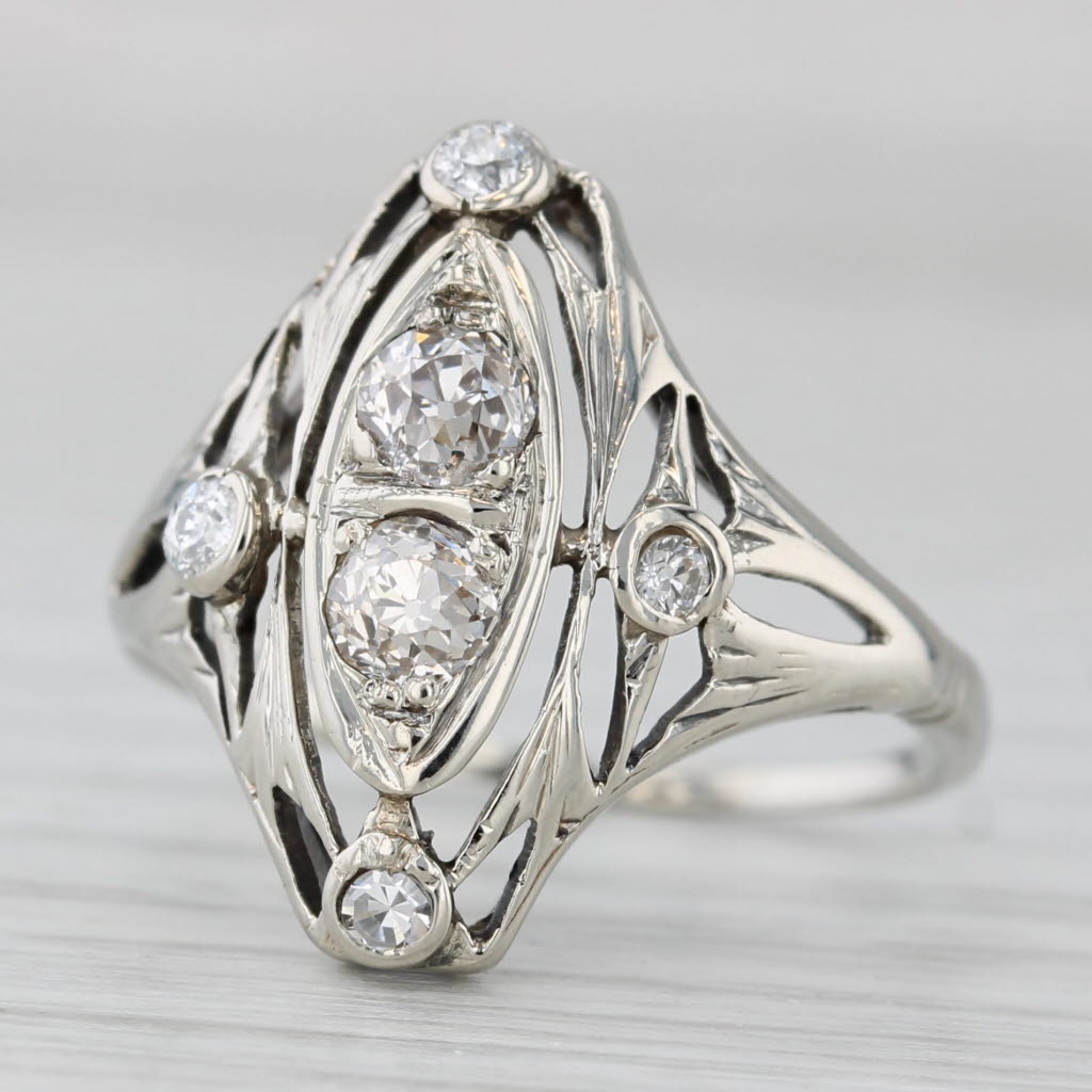 Art Deco 0.42ctw Diamond Ring 12k-14k White Gold Old Mine Cut Size 5.75 Vintage