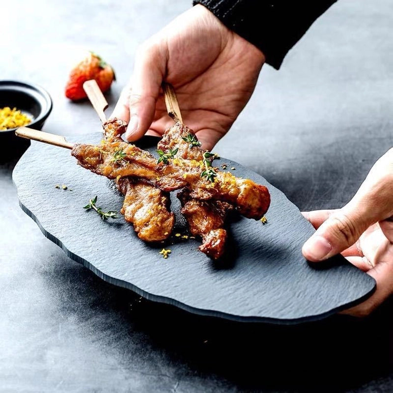 Slate Dinner Plate Dessert Sushi Plate Western Food Black Slate Plate Tableware Flat Plate Barbecue Steak Plate