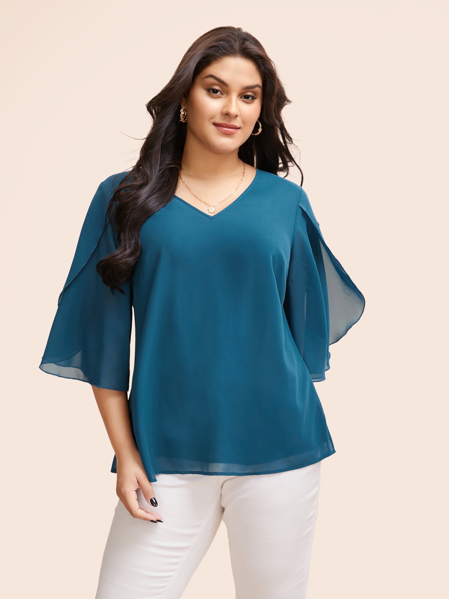 Chiffon Gathered Petal Sleeve Blouse