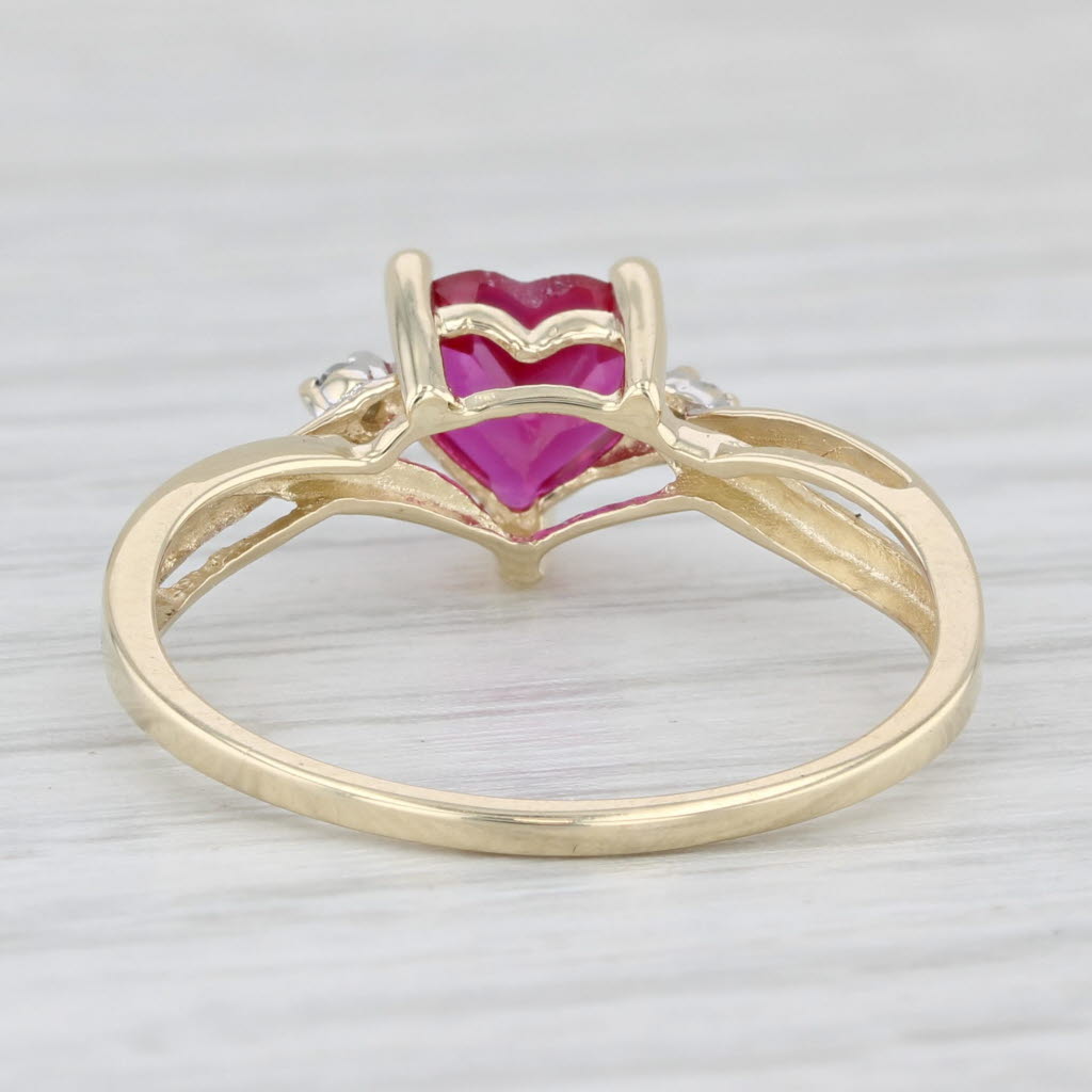 Lab Created Ruby Heart Diamond Ring 10k Yellow Gold Size 7.25