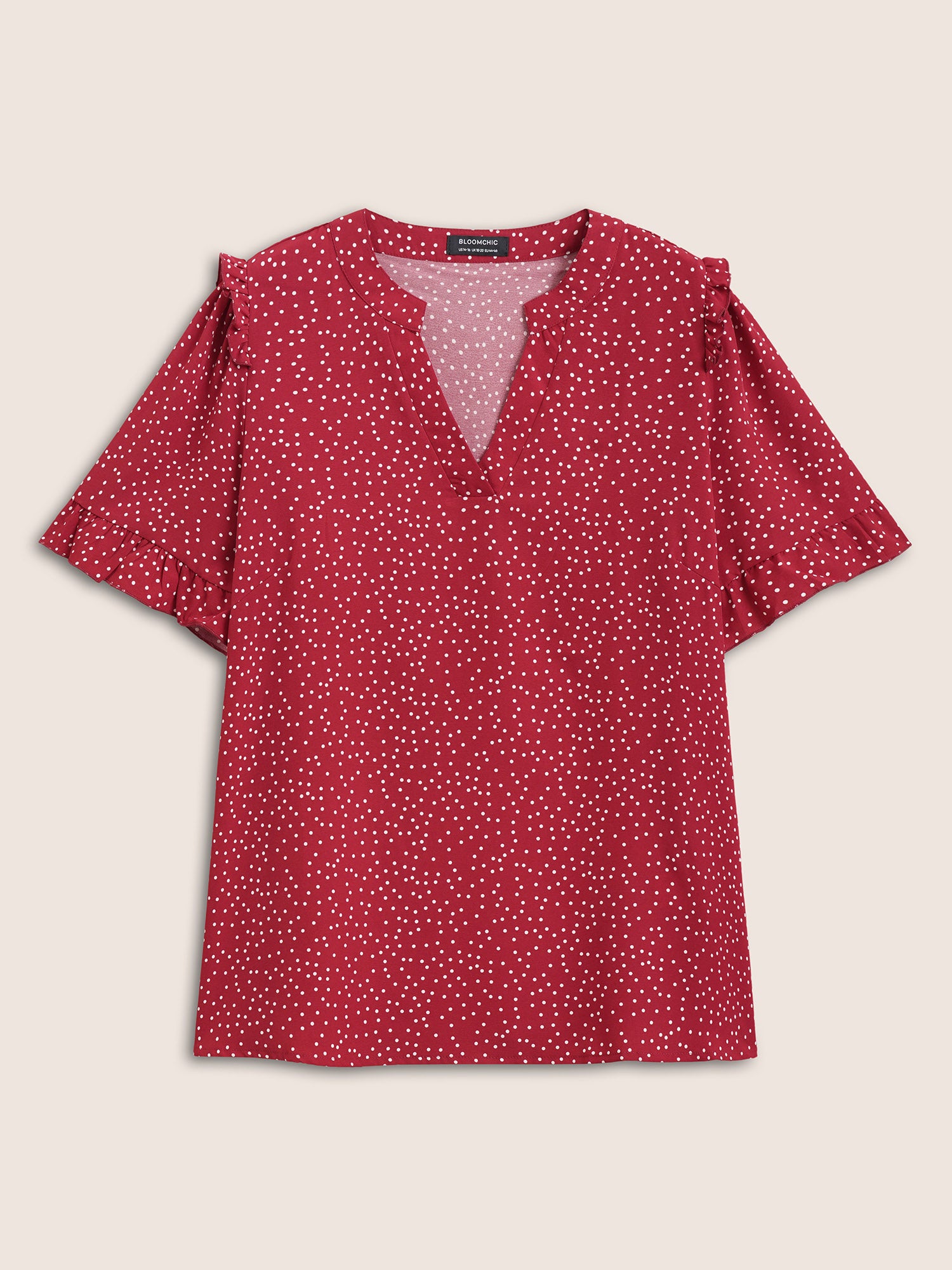 Polka Dot V Neck Ruffle Trim Blouse