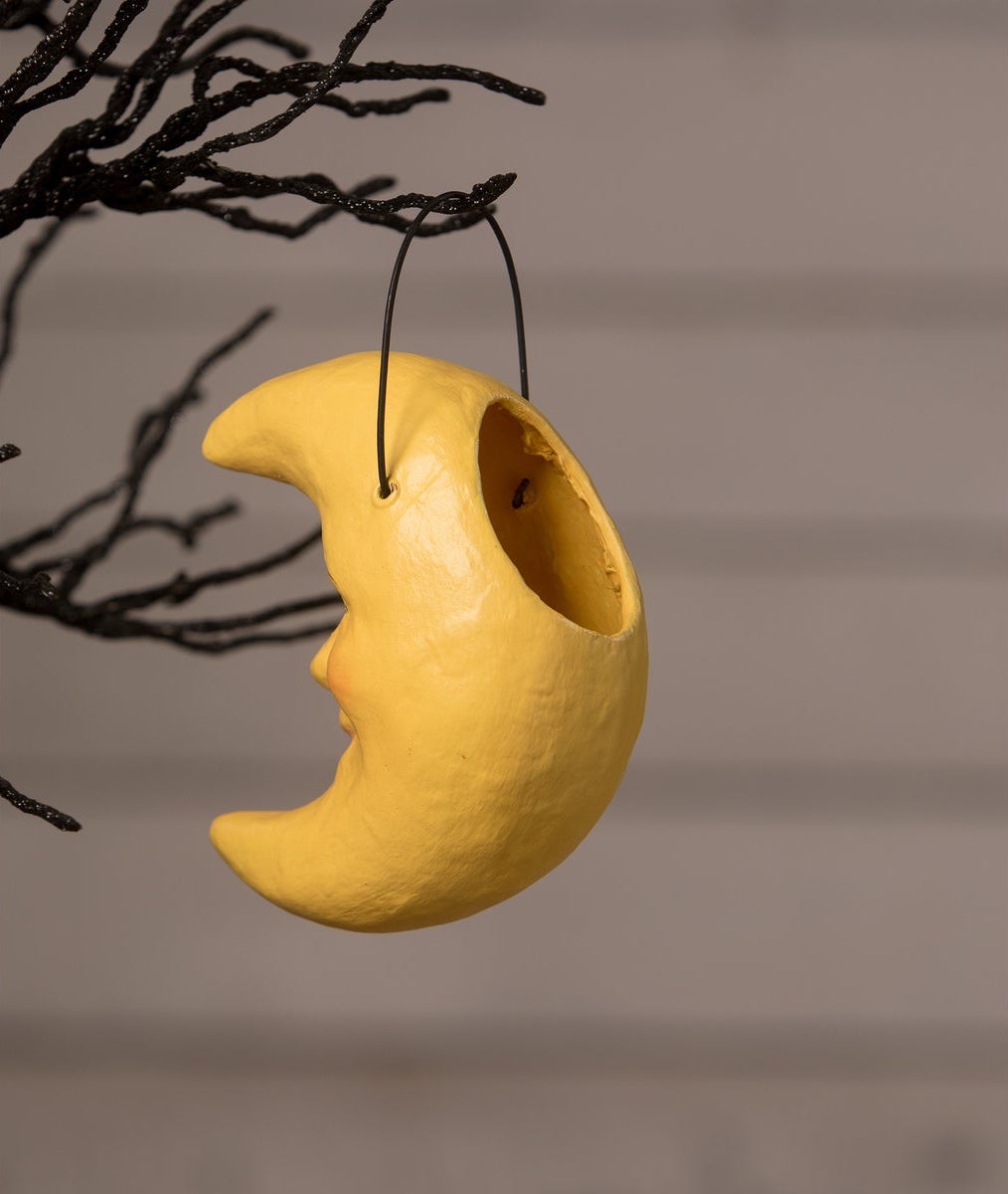 Golden Moon Bucket Ornament. Paper Mache