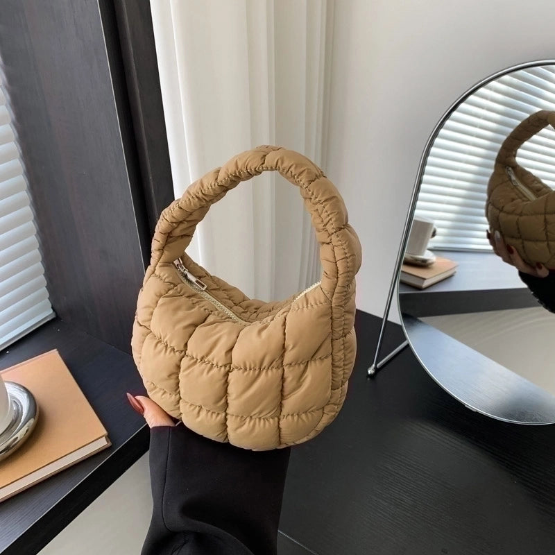 Women's Cotton Solid Color Basic Pillow Shape Zipper Shoulder Bag Handbag Underarm Bag