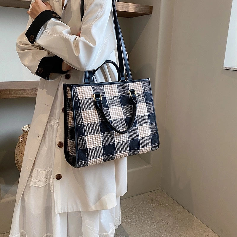 Women's Pu Leather Color Block Lattice Preppy Style Classic Style Streetwear Sewing Thread Square Open Handbag