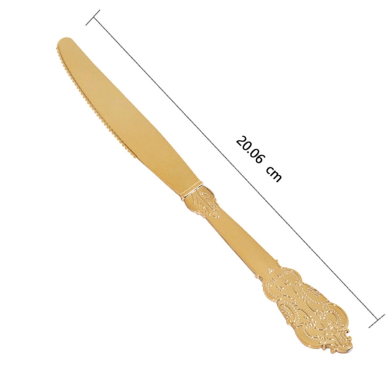 Disposable Tableware Dragon Pattern White Golden Edge Relief Plate Wine Glass Knife. Fork And Spoon PS Hard Plastic Gold Air-Laid Paper Suit