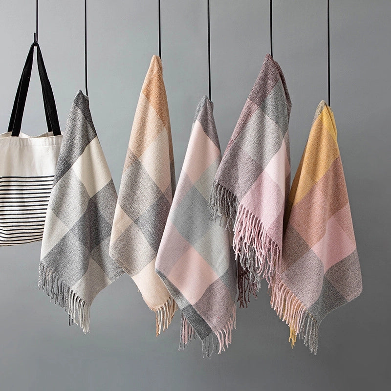 Women's Retro Lattice Polyester Tassel Scarf