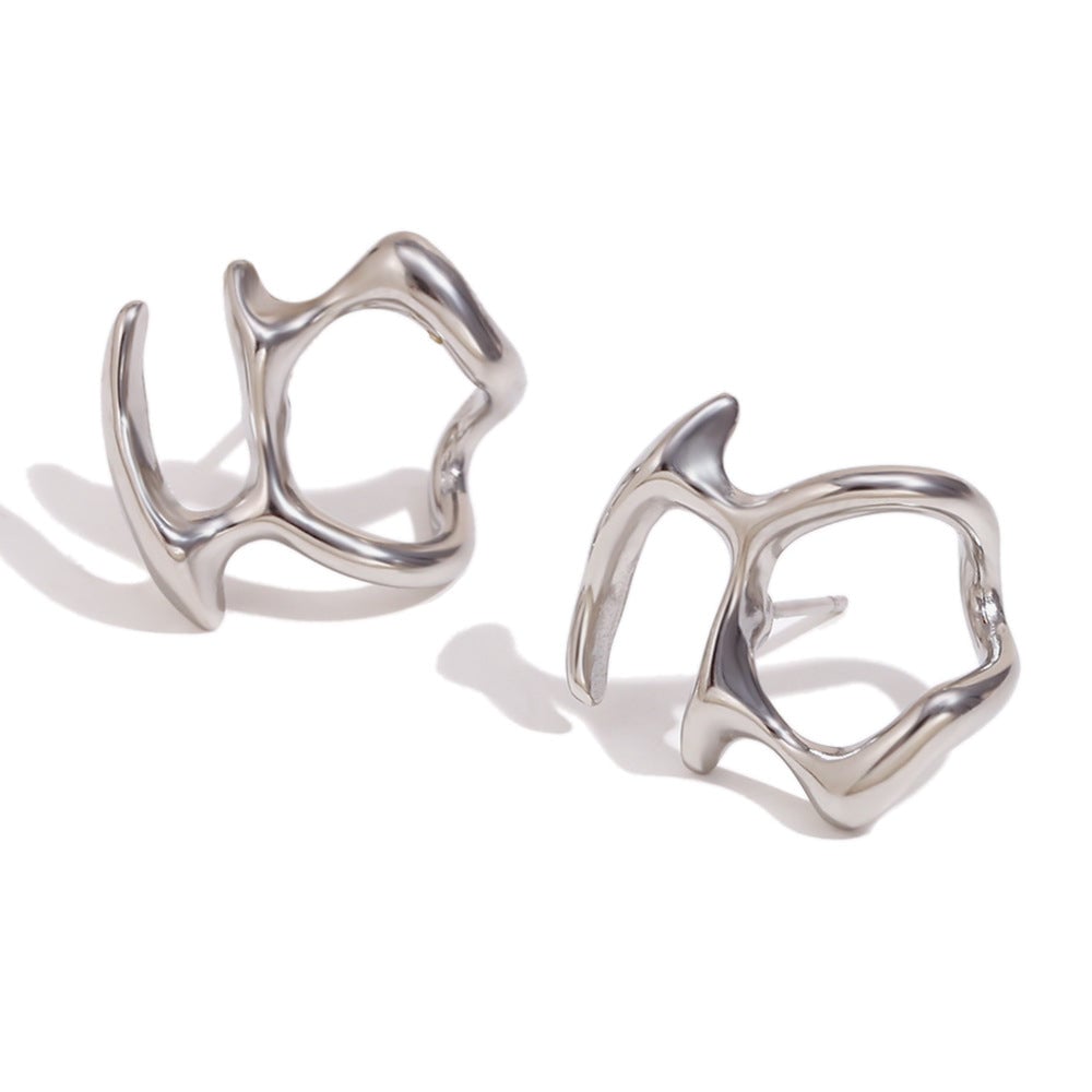 Niche Design Personality Earrings Stainless Steel 18K Gold Plated Geometric Petal Earrings For Women