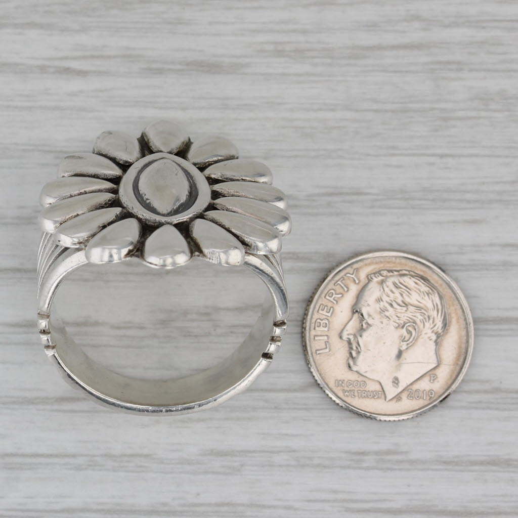Vintage Thomas Jim Navajo Native American Flower Ring Sterling Silver Size 12.5