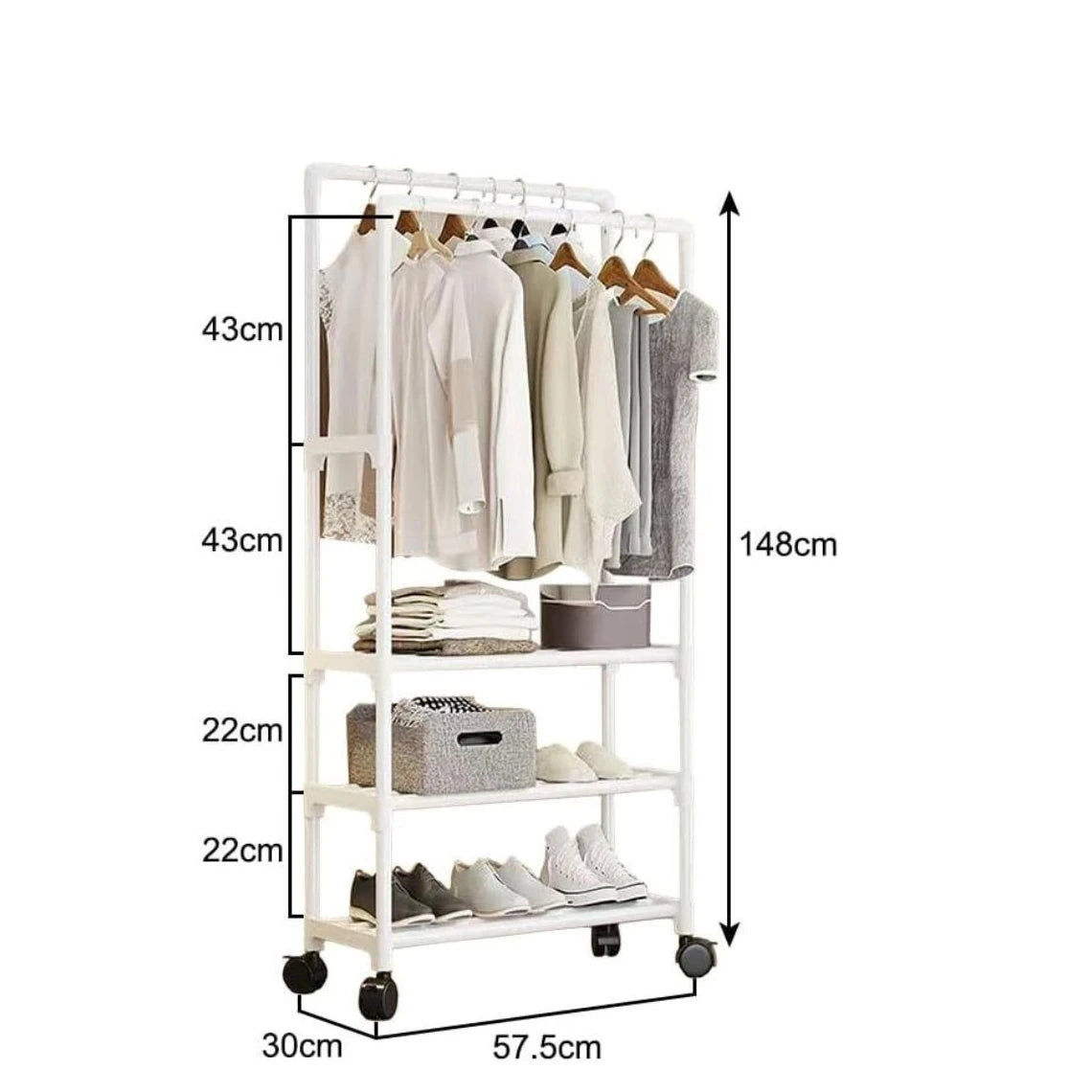 Multifunctional Metal Clothes Rack with Lower Storage Shelves
