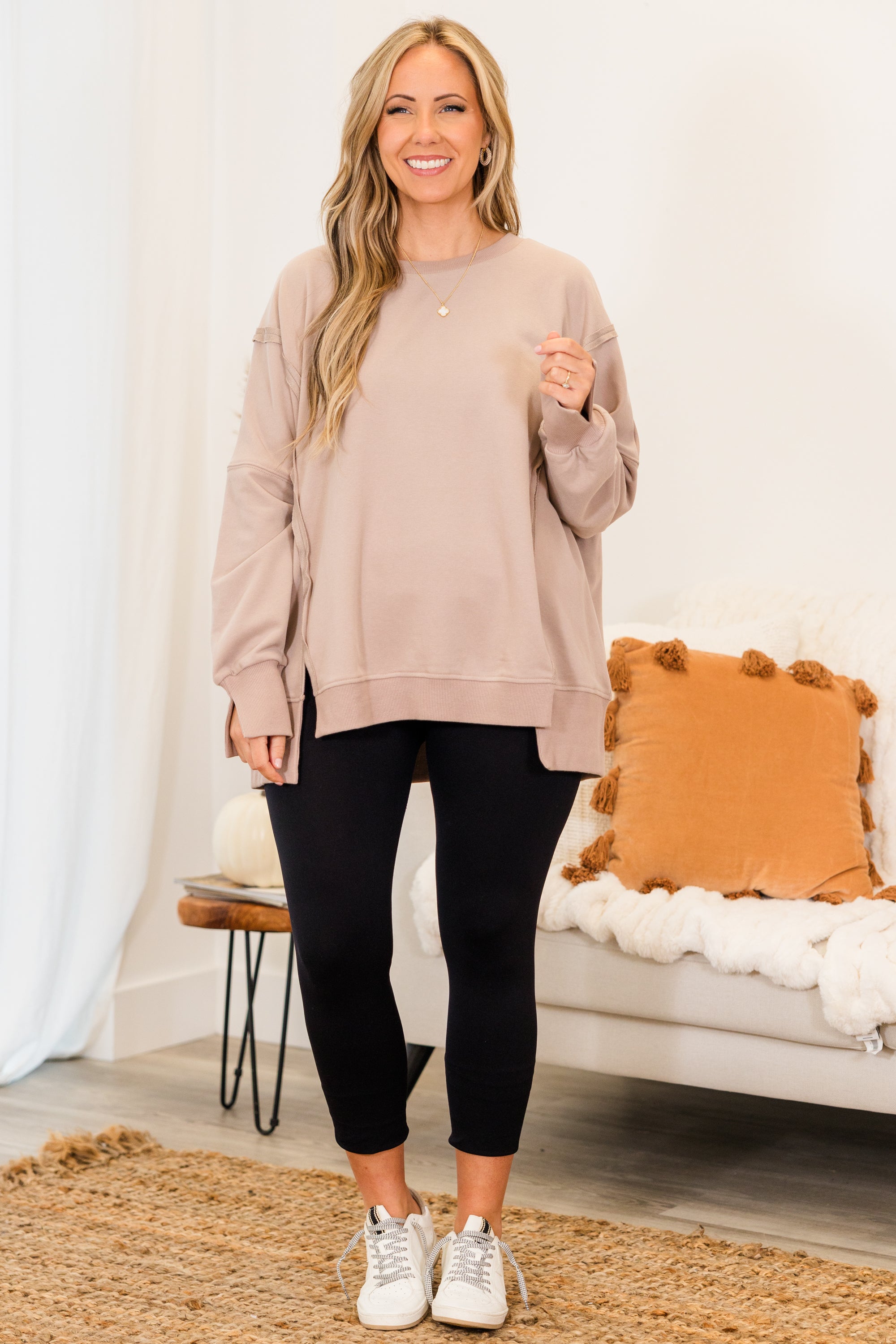 Sunset Glow Pullover. Taupe