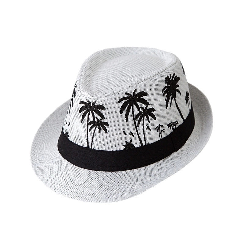 Unisex Pastoral Coconut Tree Printing Crimping Fedora Hat