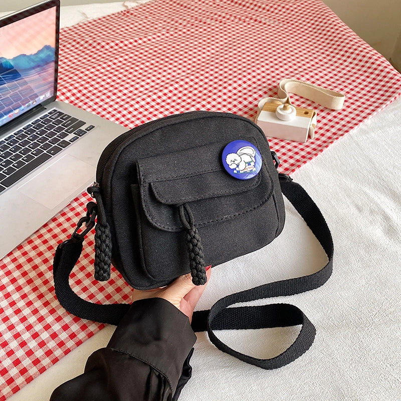 Women's Small Canvas Solid Color Basic Zipper Shoulder Bag