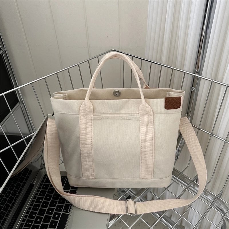 Women's Canvas Solid Color Basic Square Magnetic Buckle Shoulder Bag Crossbody Bag