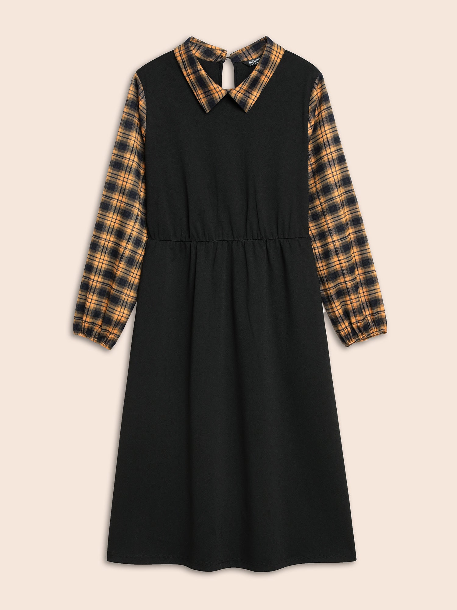 Plaid Patchwork Elastic Waist Midi Dress