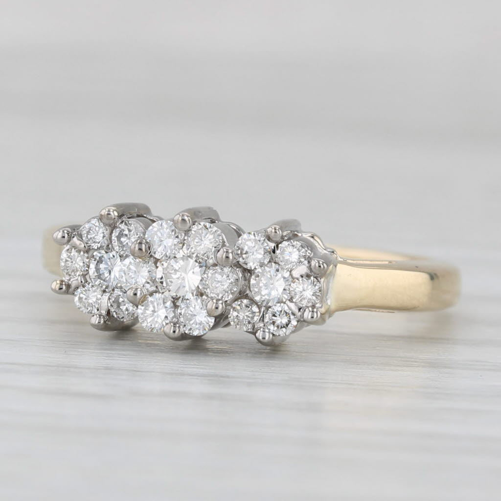 0.50ctw Diamond Flower Clusters Ring 14k Yellow White Gold Size 7 Engagement