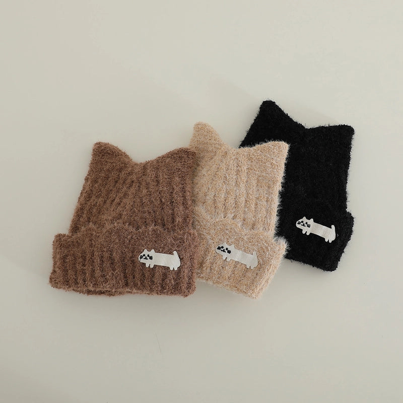 Cute Cat Ears Plush Knitted Hat Autumn And Winter Children Warm Baby's Knit Hat Personality Girl Sleeve Cap