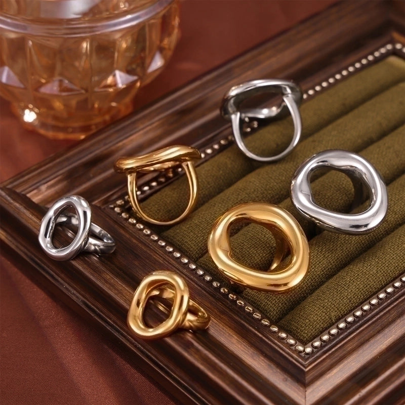 IG Style Minimalist Oval 304 Stainless Steel 18K Gold Plated Hollow Out Rings