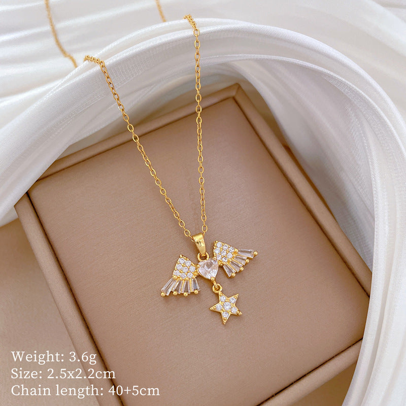 Minimalist Geometric Titanium Steel Diamond Inlay Necklaces
