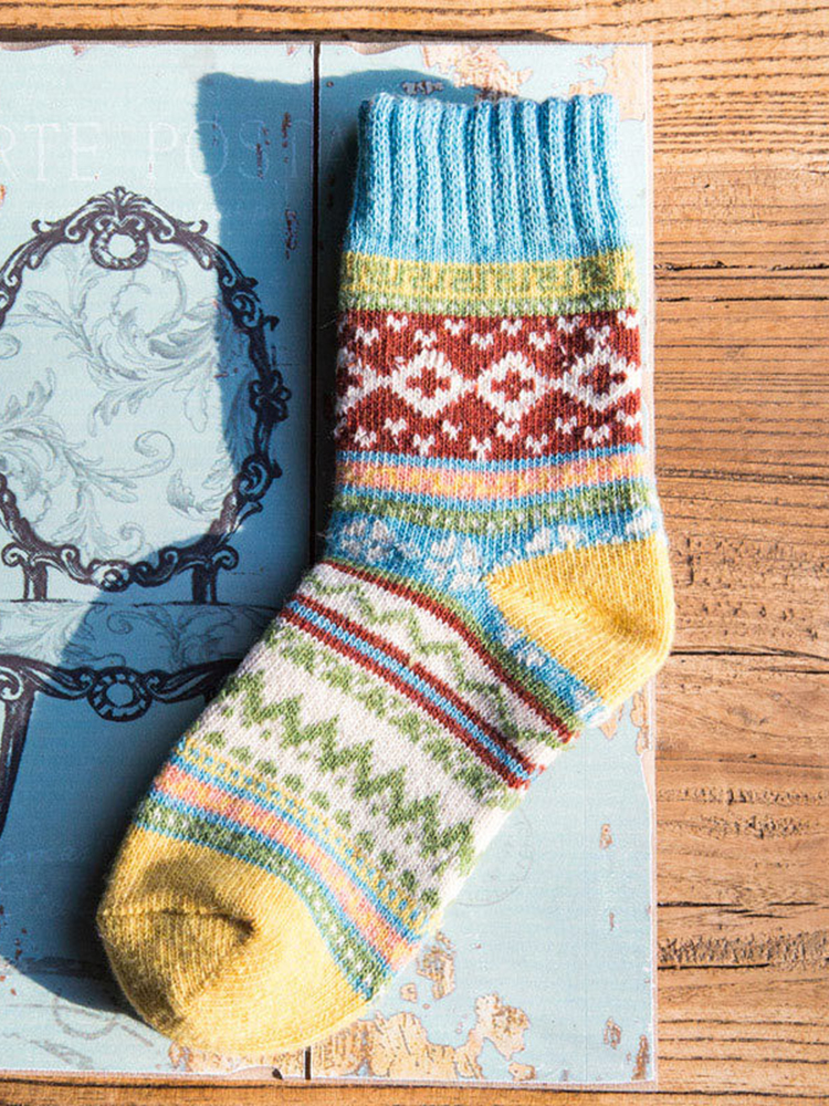 Soft Warm Retro Tribal Geometry Socks