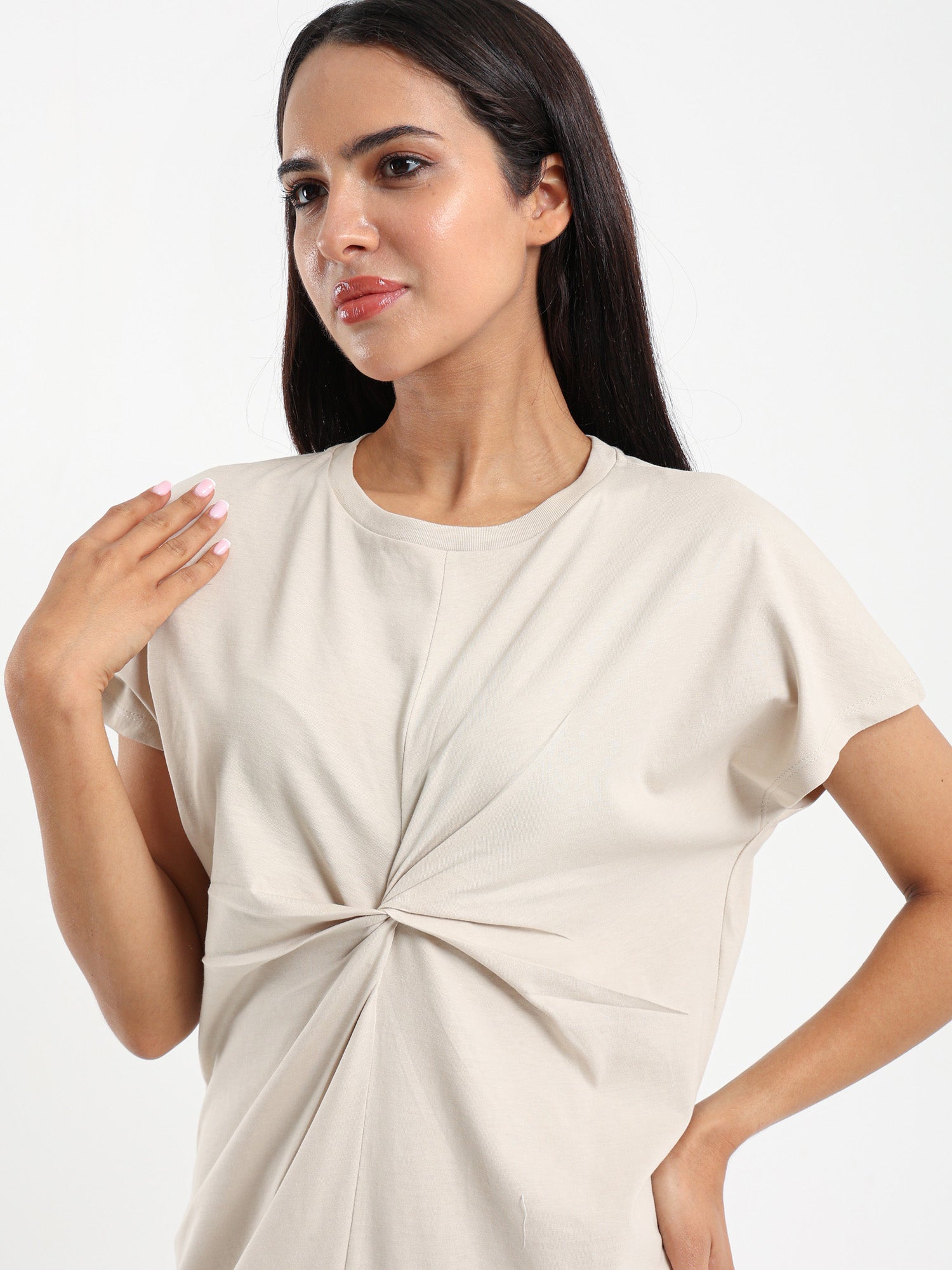 Knotted Front Long T-Shirt Dress