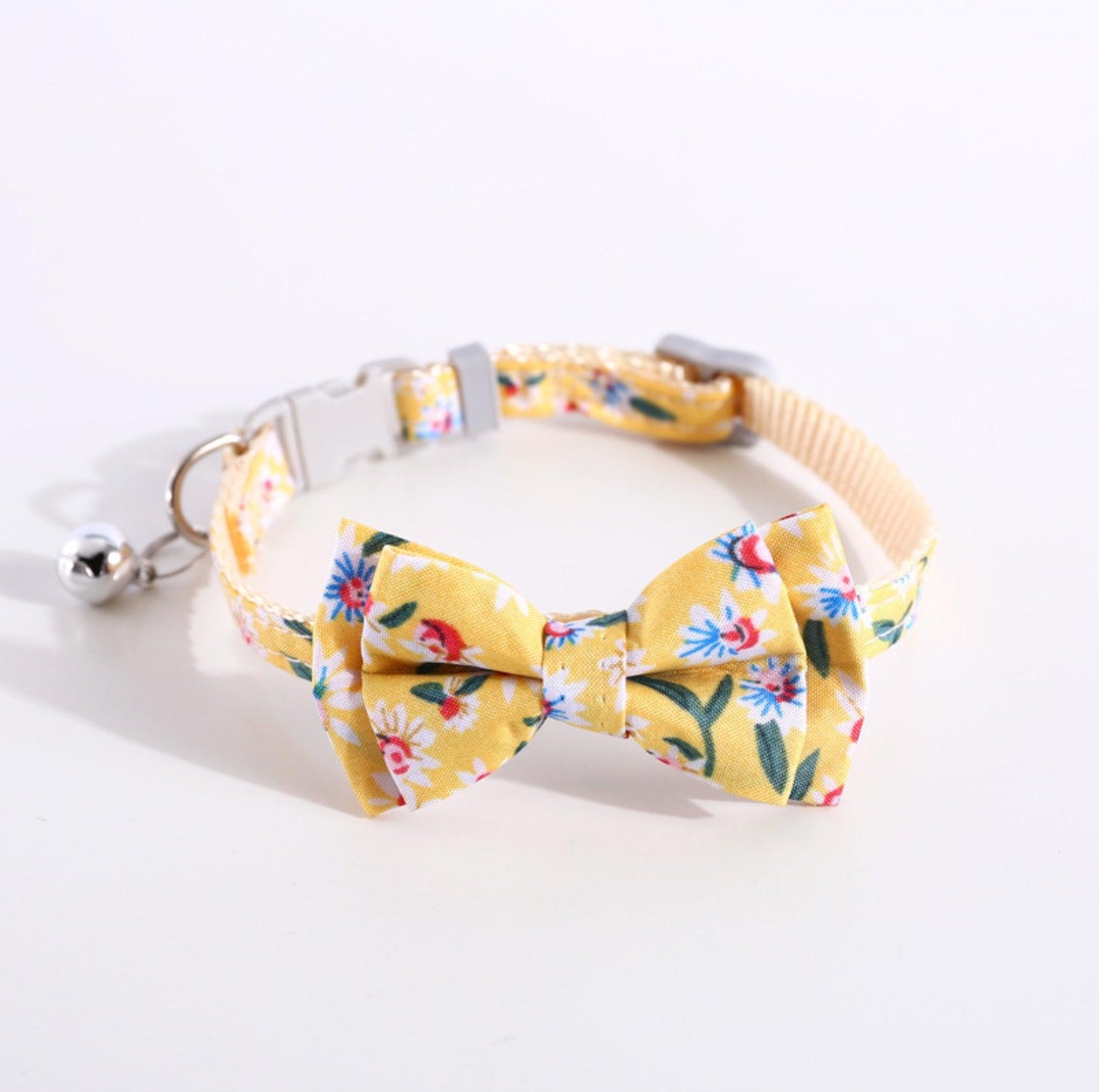 Adjustable Floral Bowtie Collar with Bell