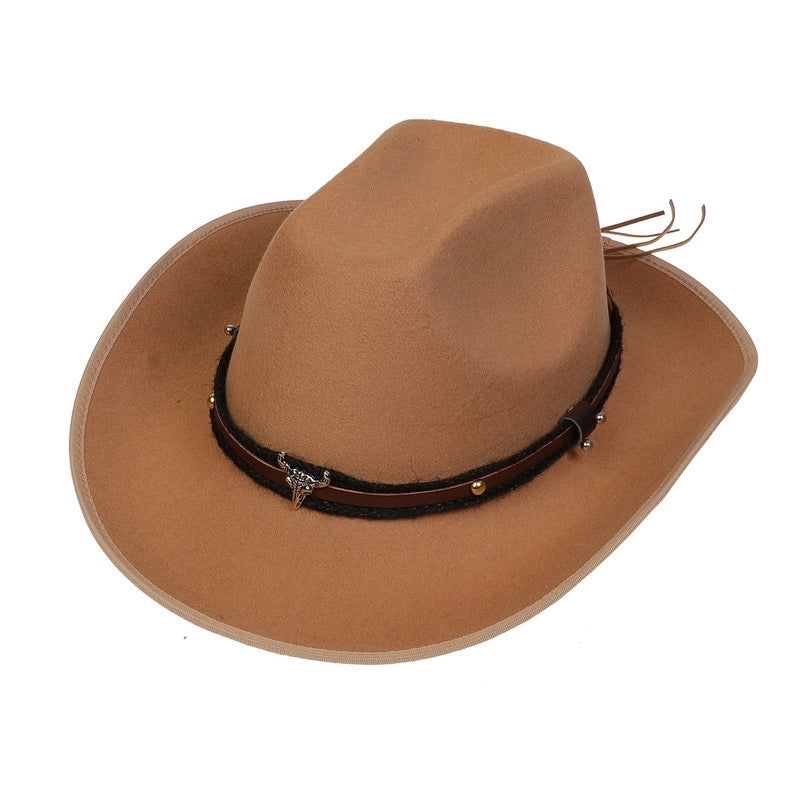 New Woolen Hat Western Denim Top Hat Men And Women Couple Hat Big Brim Curling Felt Hat