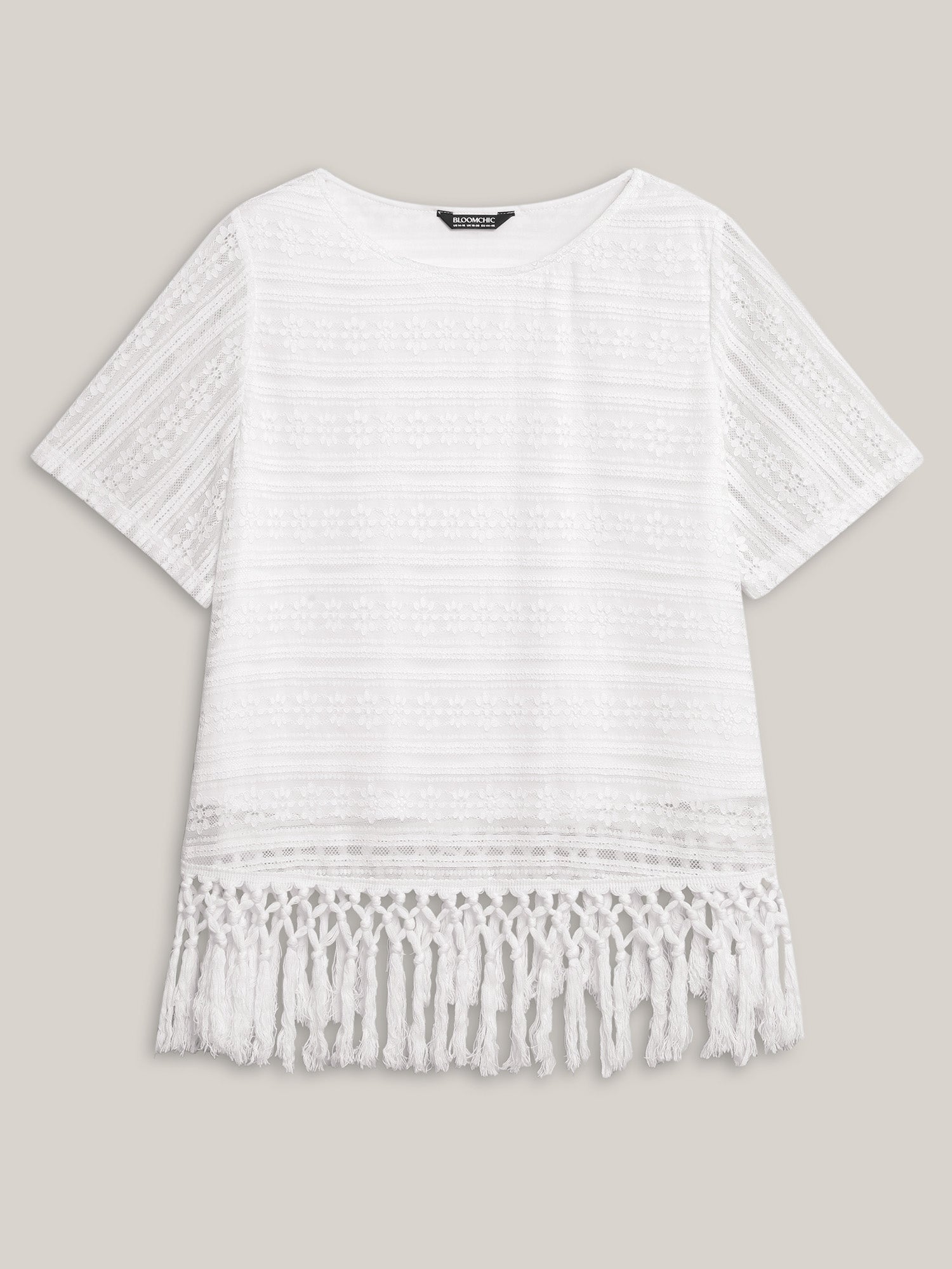 Stretchy Lace Tassel Hem Solid Top