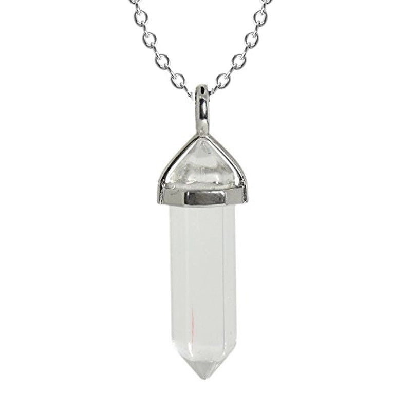Fashion Hexagon Prism Alloy Natural Stone Cable Chain Pendant Necklace In Bulk