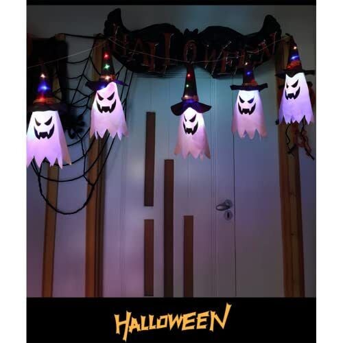 👻Glowing Ghost Witch Hat Halloween Decorations - Outdoor Hanging Lighted Decor