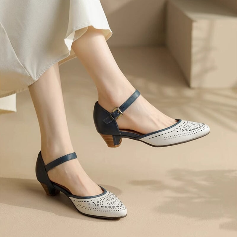 Leather Cut Out Ankle Strap Sandals For Women Handmade in 5 Colors