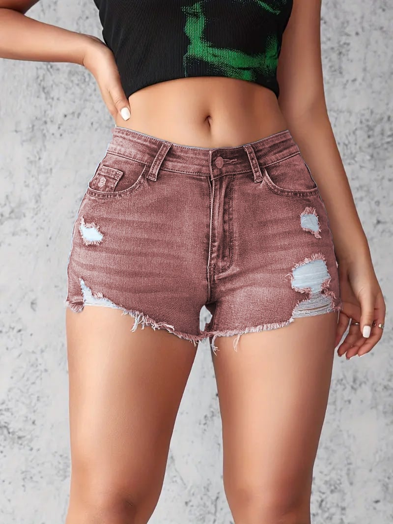 FINAL SALE! ⚡7 Packs for $25.95⚡- Women's Ripped Slash Pockets Vintage Denim Shorts