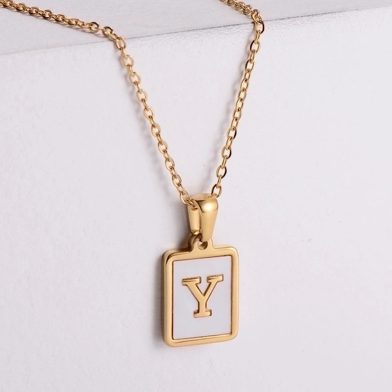 304 Stainless Steel 18K Gold Plated Minimalist Plating Letter Shell Pendant Necklace