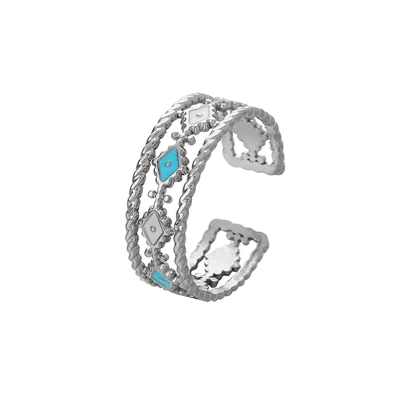 Ethnic Style Sun Star 304 Stainless Steel Artificial Gemstones Rhinestones Enamel Inlay Open Rings