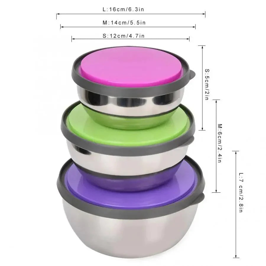 Stainless Steel 3 Pcs Food Storage Box Airtight