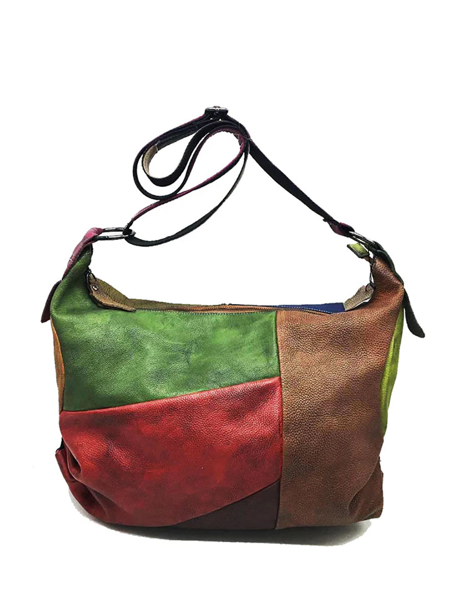 Retro Contrast Color Leather Crossbody Bag