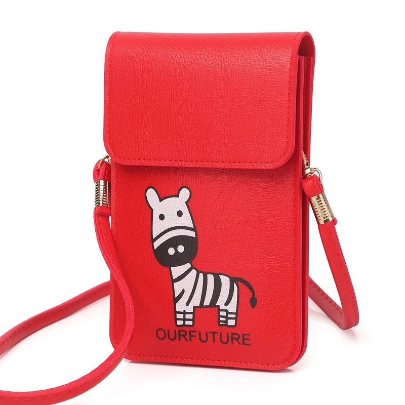 Women's Pu Leather Cartoon Cute Sweet Square Buckle Phone Wallets
