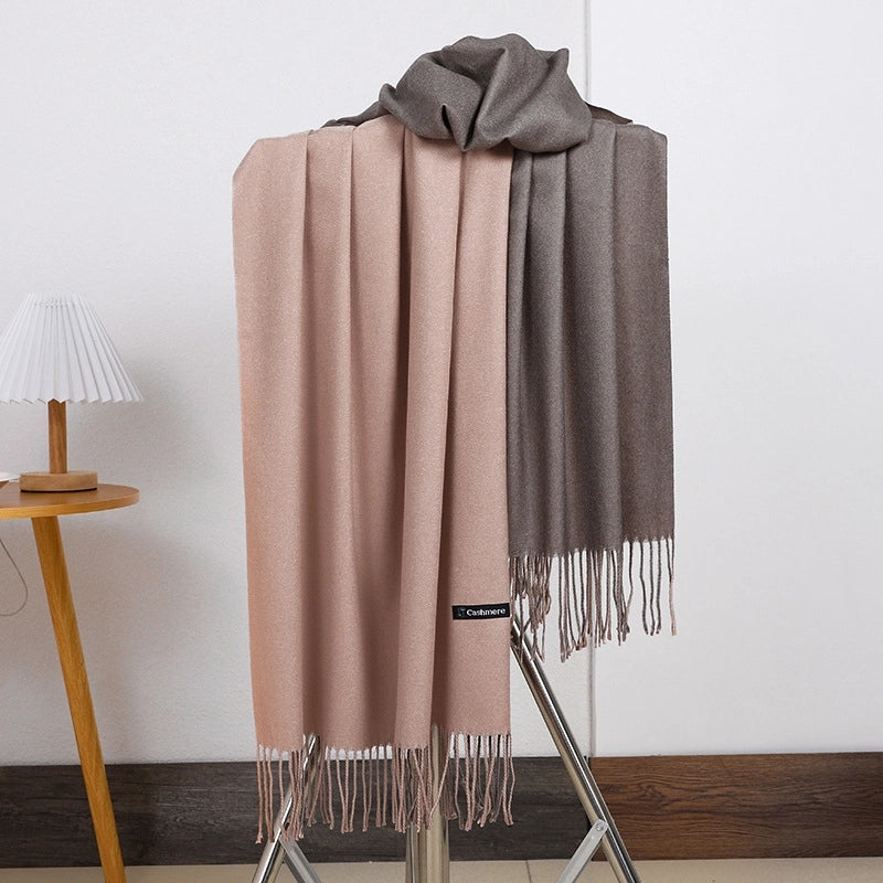 Double-sided Scarf Women's Winter Tassel Cashmere Scarf Autumn And Winter Version New Wool Men's Scarf