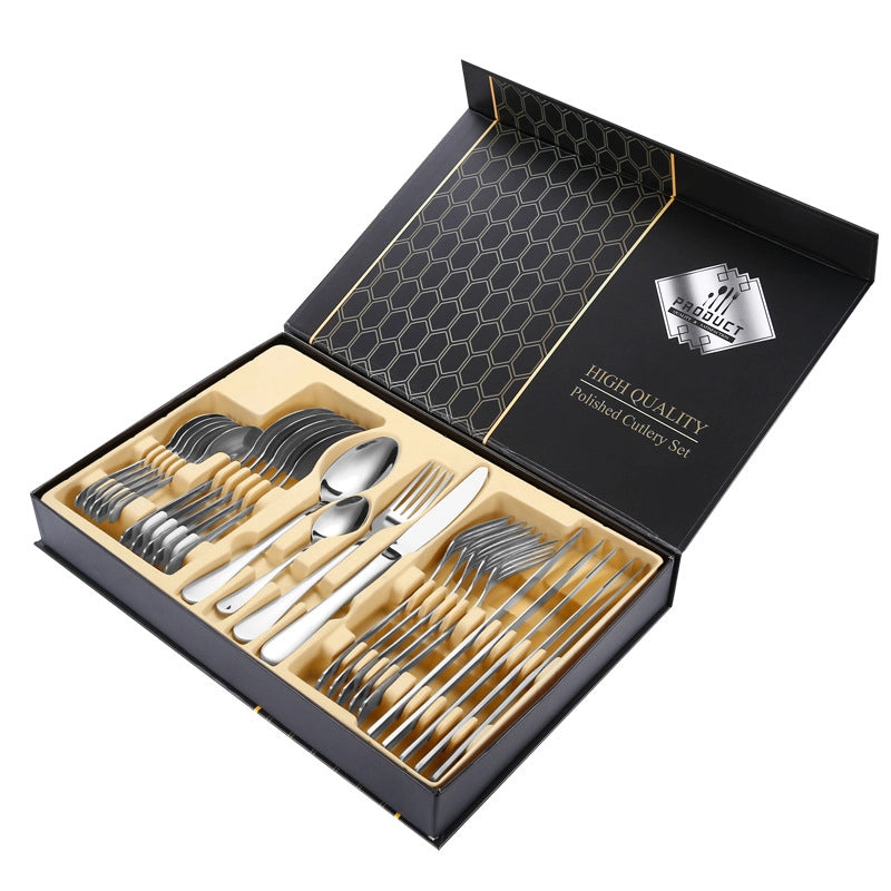 1010 Stainless Steel Tableware 24-piece Golden Steak Knife. Fork And Spoon Gift Box Western Tableware Suit