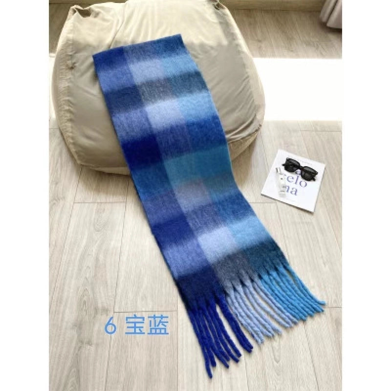 New Plaid Autumn And Winter White Scarf Women's  Atmosphere Warm Soft Tassel Shawl Scarf