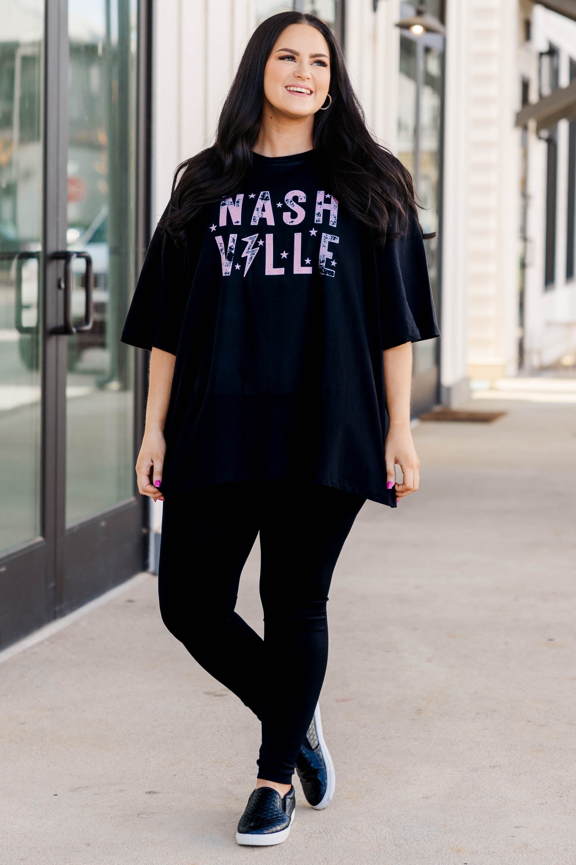 Paint The Town Pink Boyfriend Tee. Black