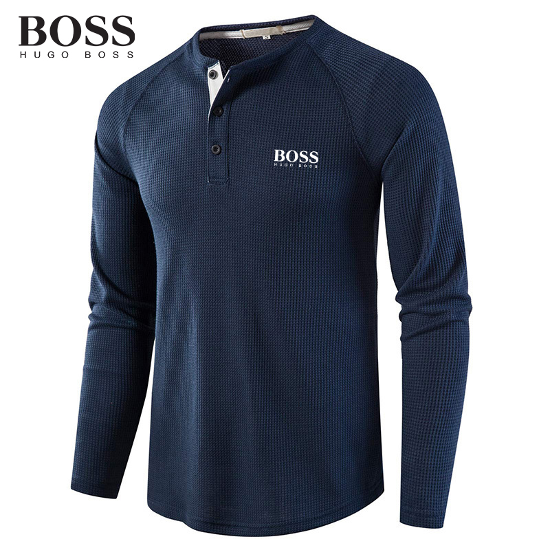 BOSS Men-s Autumn Winter Henry Collar Long-Sleeved T-shirt