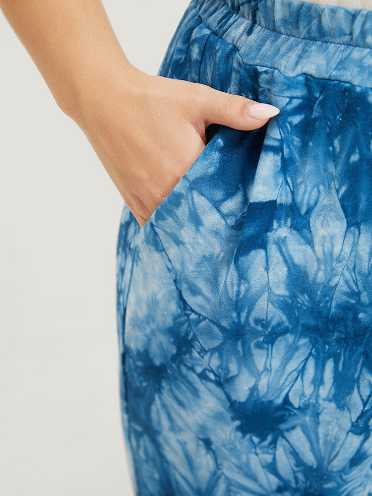 Tie Dye Pocket Cut Out Knotted Hem Pants