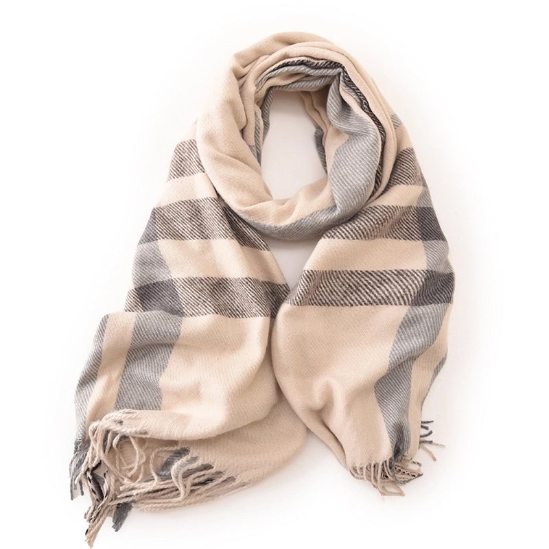 Women's Basic Plaid Polyester Tassel Scarf