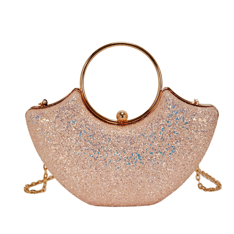 Women's Small PVC Solid Color Elegant Sequins Shell Lock Clasp Evening Bag