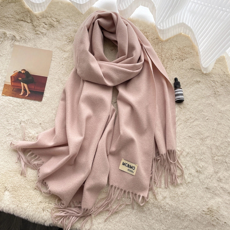 D Cashmere Scarf Solid Color Tassel Shawl Long Couple Warm Imitation Cashmere Scarf Shawl