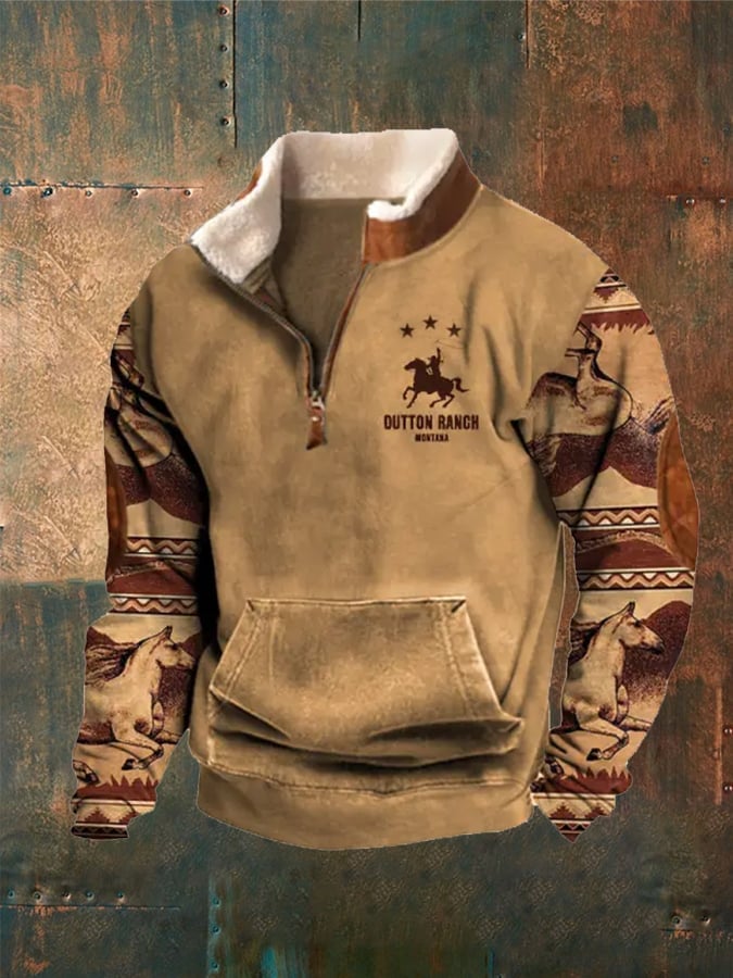 Men's Vintage Print Zip Casual Sweatshirt